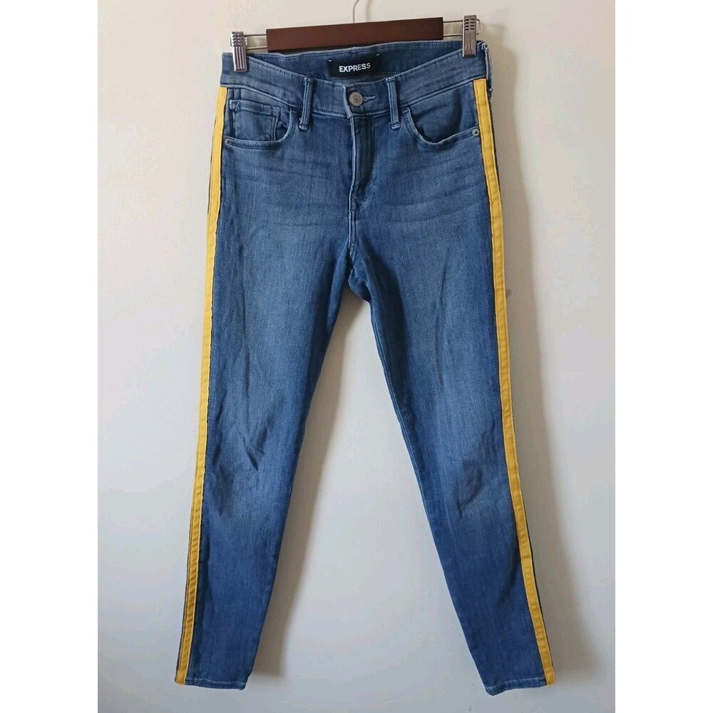 Express Legging Jeans Womens 2L Blue Mid Rise Side Stripe Medium Wash
